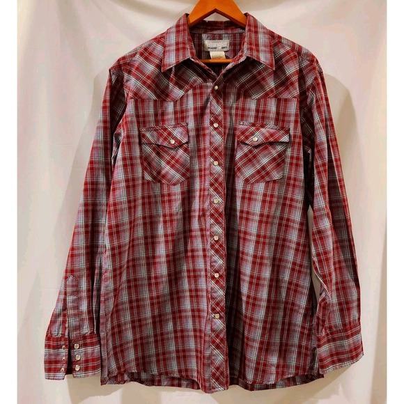 Wrangler Wrancher Plaid Men's XL Button Up Shirt Pearl Snap Vintage Western Wear - Picture 1 of 9